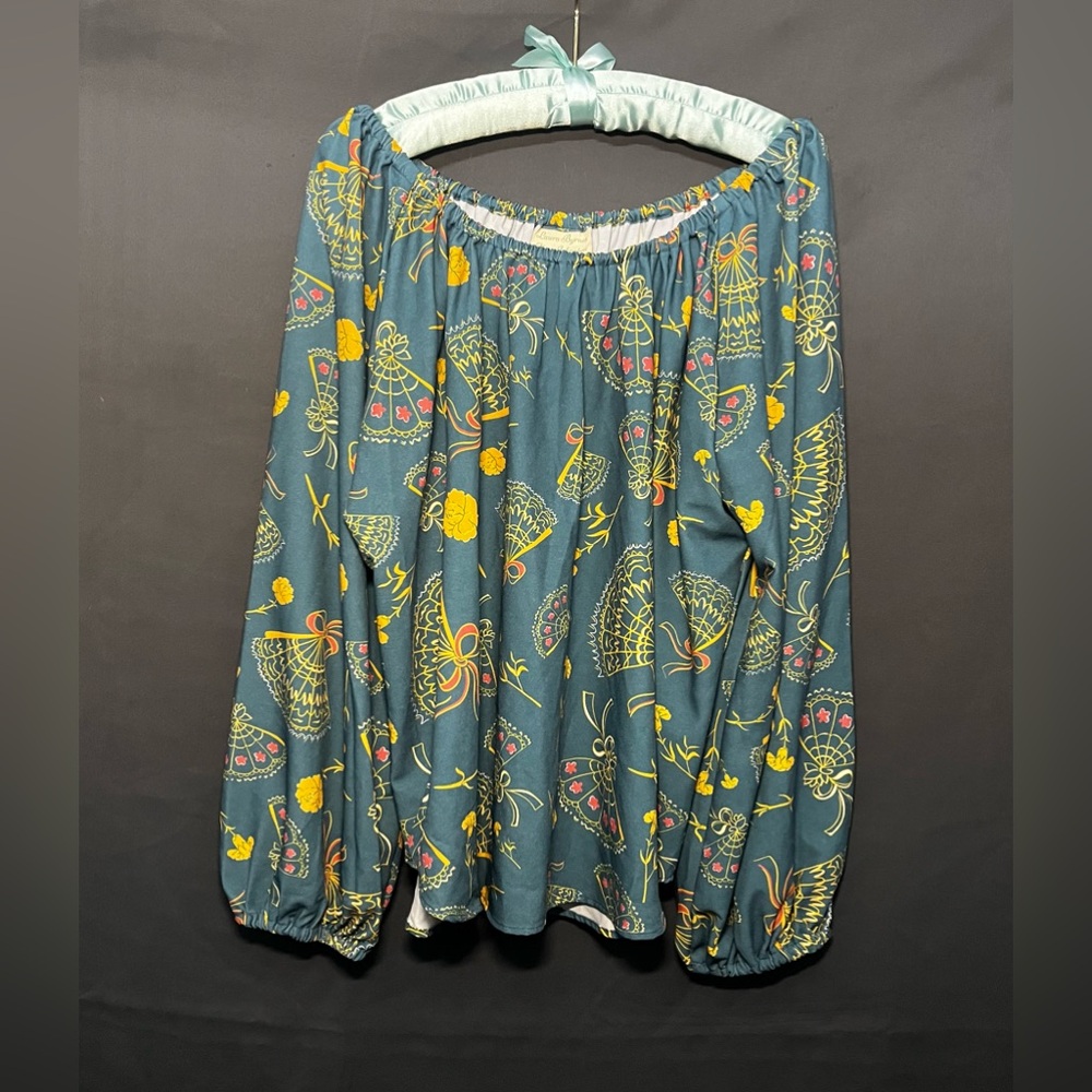 NWT Pinup Girl Laura Byrnes Floral/Ribbon Design Off The Shoulders Blouse 2XL
